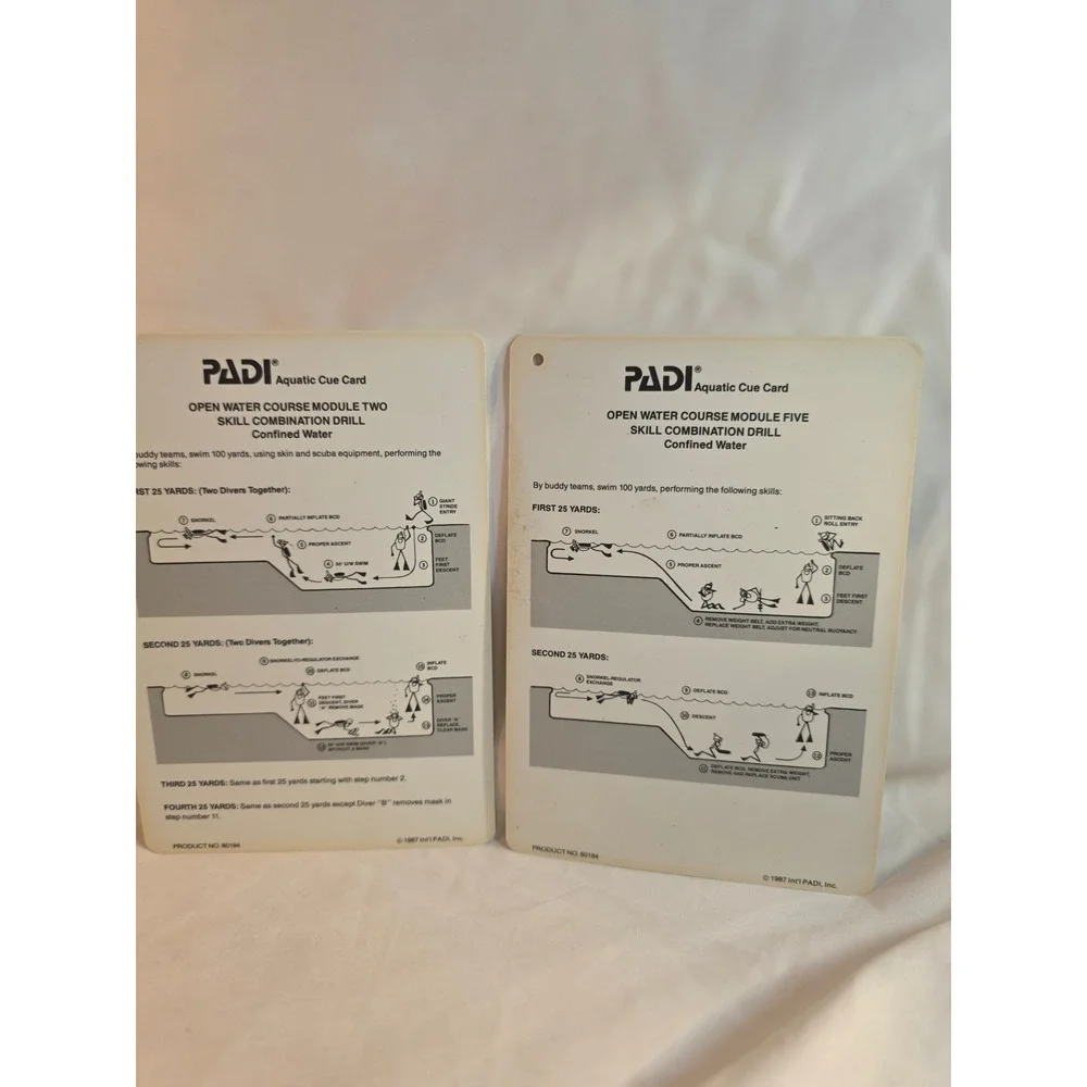 PADI Aquatic Cue Cards Scuba Diving Open Water Course Slates 1987 Plastic 2pc